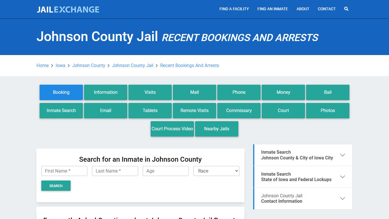 Johnson County Jail IA Recent Arrests and Bookings - Jail Exchange